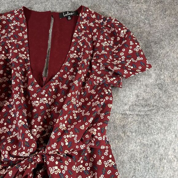 Lulus Dress Womens Medium Floral Support Wine Red Floral Print Knotted Mini - Picture 2 of 9